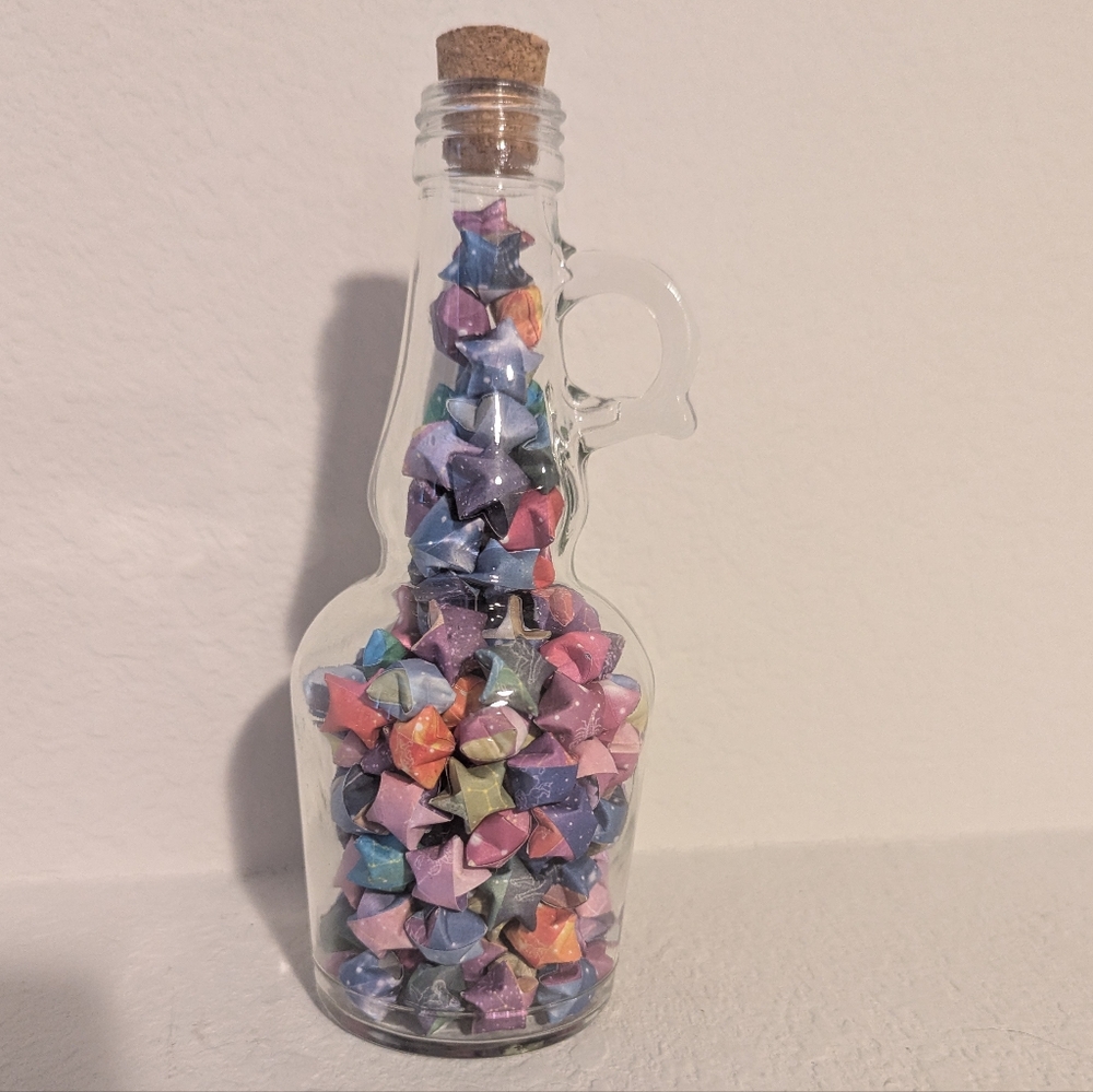 Colorful Origami Stars in Glass Bottle